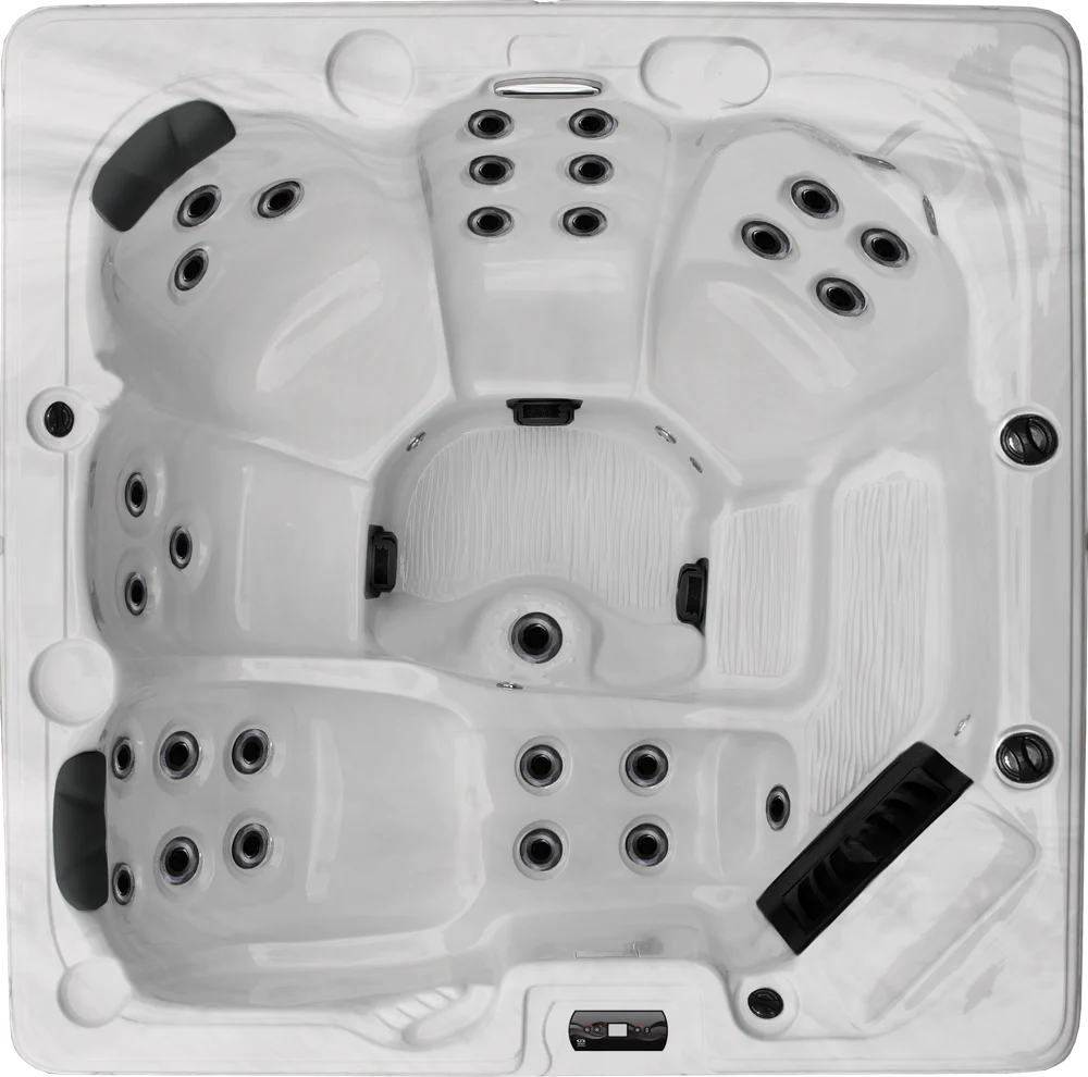 The Austin hot tub, top view showing seats and lounger